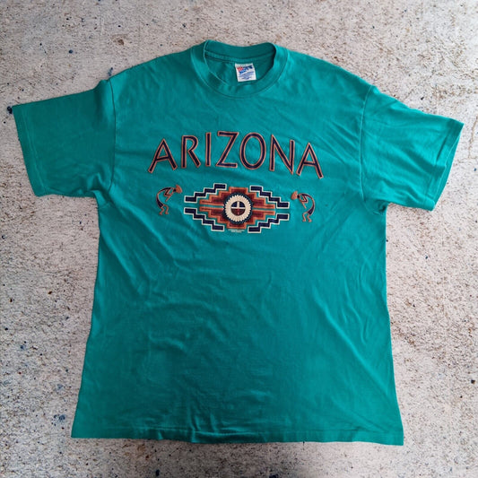 Hanes Vintage Graphic T Shirt XL 90s Arizona Aztec Green Size XL Single Stitch