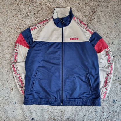 Diadora Tracksuit Top Track Jacket Vintage Festival Wavy Retro 90s M Blue Pink