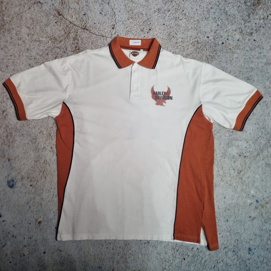 Harley Davidson Biker Polo Shirt Short Sleeve Mens  - White - Size L