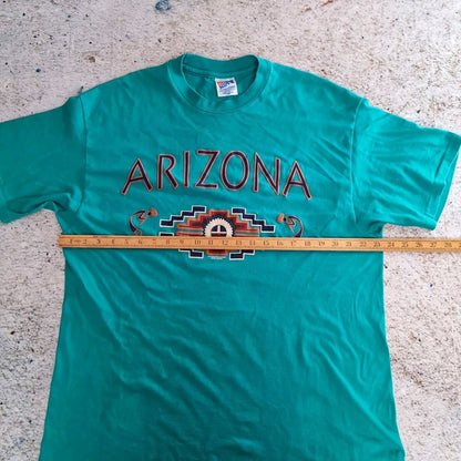 Hanes Vintage Graphic T Shirt XL 90s Arizona Aztec Green Size XL Single Stitch