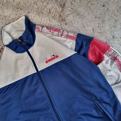 Diadora Tracksuit Top Track Jacket Vintage Festival Wavy Retro 90s M Blue Pink