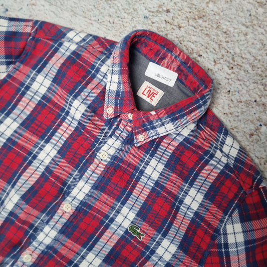 Lacoste Live Flannel Shirt Long Shirt Check Plaid - Red - Size S