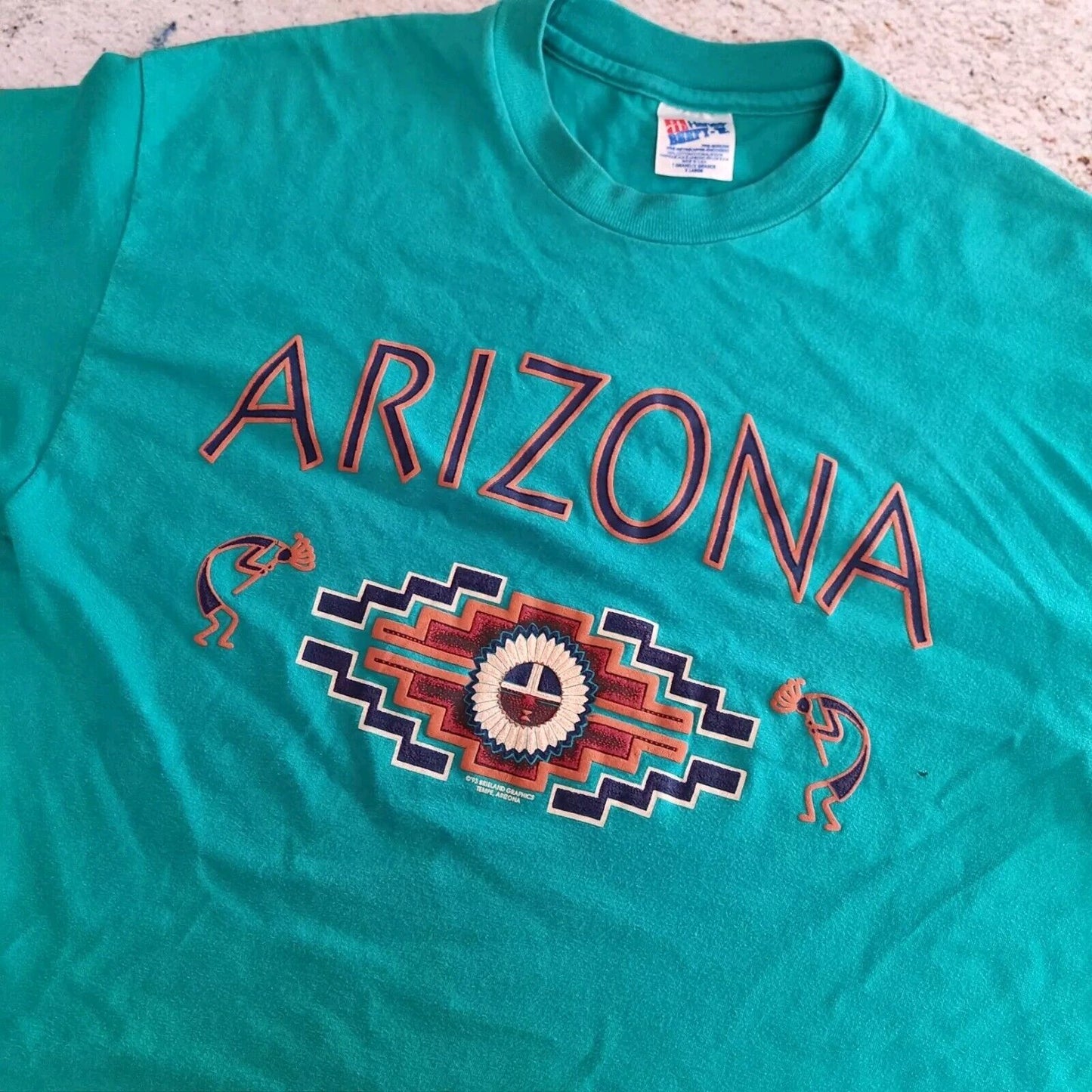 Hanes Vintage Graphic T Shirt XL 90s Arizona Aztec Green Size XL Single Stitch