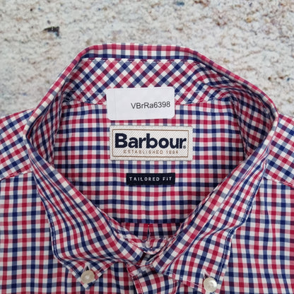 Barbour OXFORD SHRIT TAILORED FIT GINGHAM SHORT SLEEVE MENS - Red - Size M