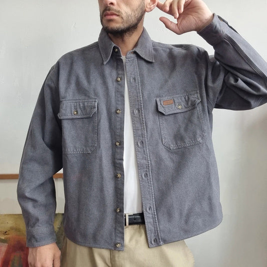 Vintage Carhartt Boxy Fit Cropped Shirt Shacket long Sleeve large plain Grey Button Up Skater