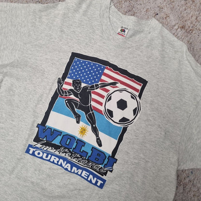 Vintage USA Argentina Football Graphic T Shirt Single Stitch Grey XL