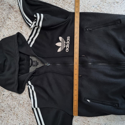 WOMENS ADIDAS BLACK GOLD ZIP UP TRACK TOP HOODIE JACKET SPORT CASUAL SIZE M Y2K