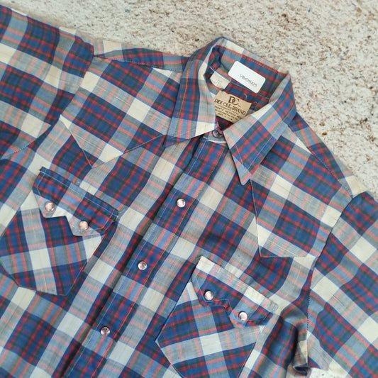 Dee Cee Vintage Shirt Check Western Short Sleeve Cowboy - Blue - Size S