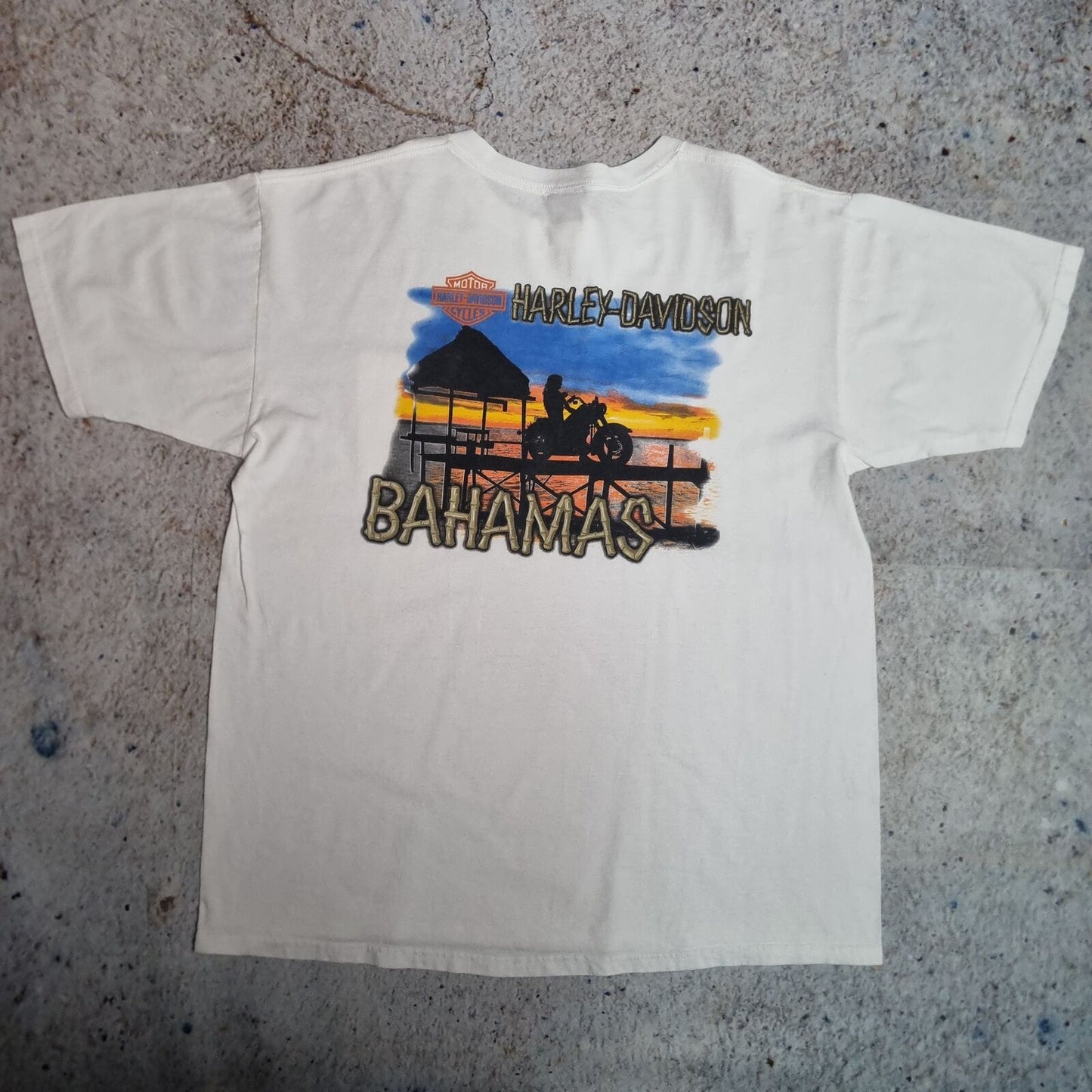 Harley Davidson Biker T-Shirt Short Sleeve Bahamas Pocket Shirt - White Size XL