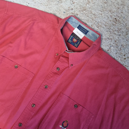 Chaps Oxford Shirt Short Sleeve Mens Plain Solid - Red - Size XL