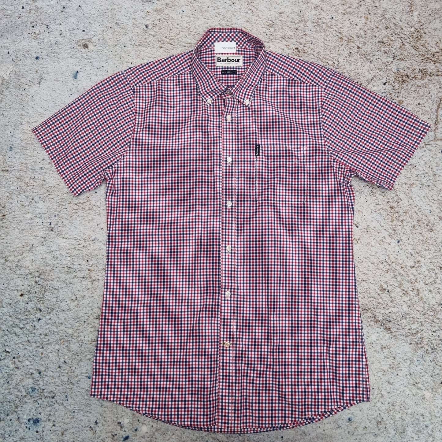 Barbour OXFORD SHRIT TAILORED FIT GINGHAM SHORT SLEEVE MENS - Red - Size M