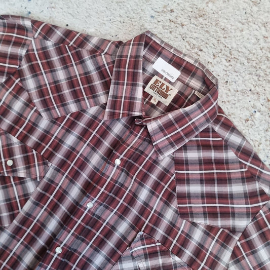 Ely Cattleman Vintage Shirt XL Check Western Short Sleeve Cowboy - Red Size XL