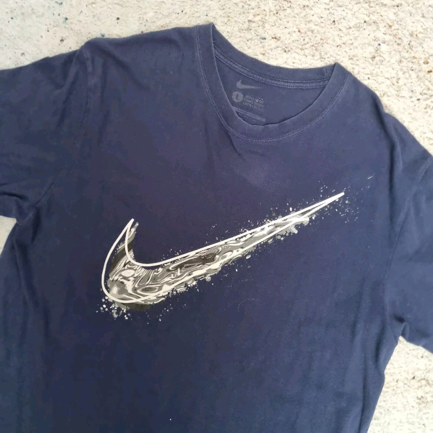 NIKE Mens T-Shirt Navy Graphic Top Big Swoosh Retro Y2K Swim Edition Size L