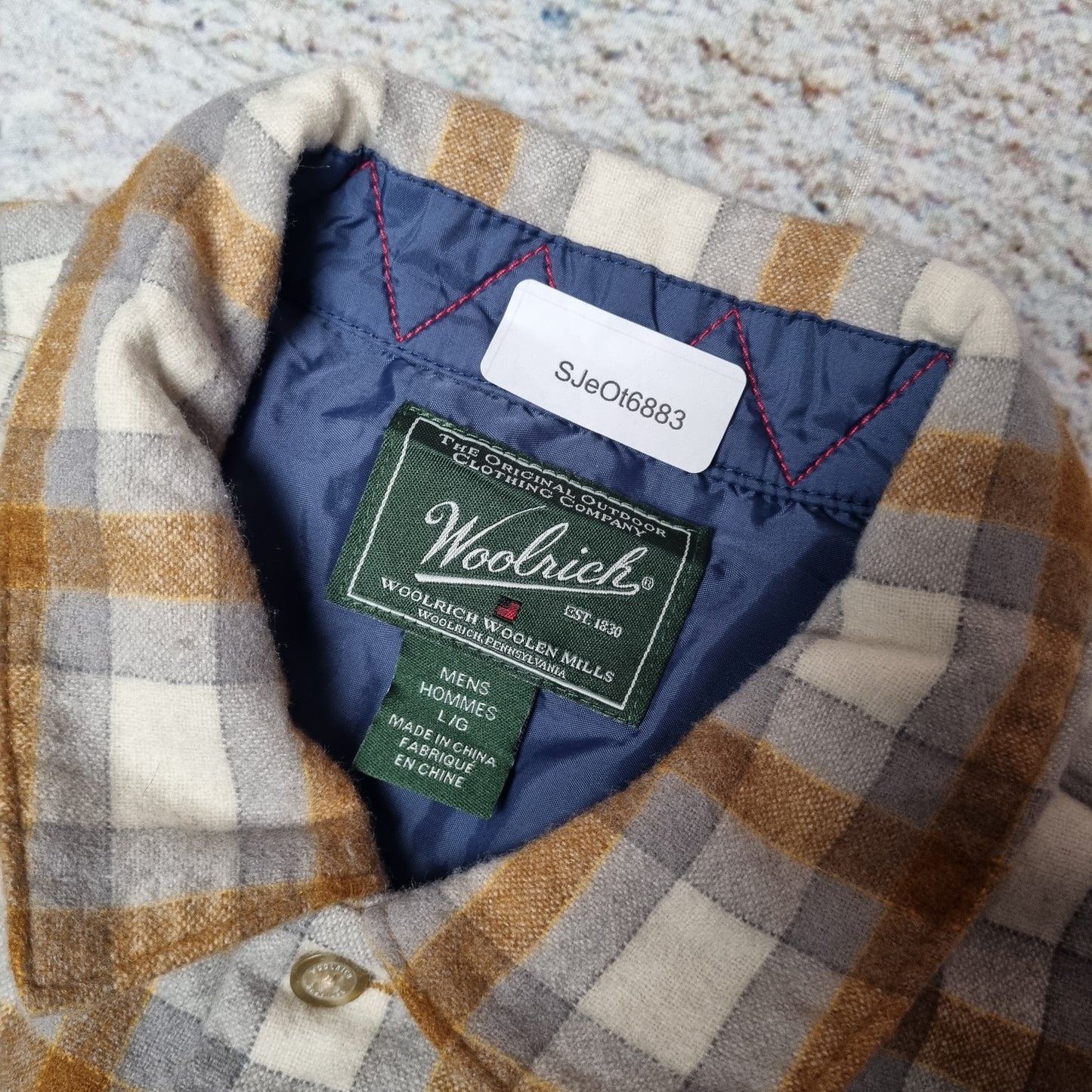 Woolrich Shirt wool Mens Long Sleeve Vintage Check  - Brown - Size L