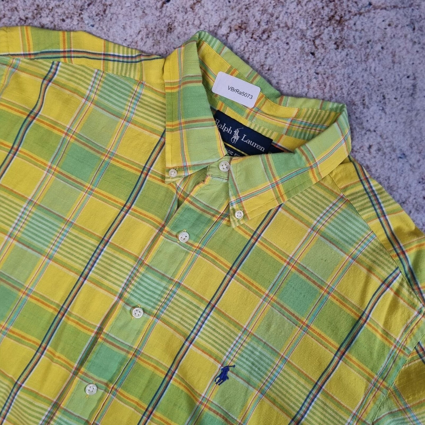 Ralph Lauren OXFORD SHIRT CLASSIC FIT CHECK SHORT SLEEVE - Yellow - Size XL