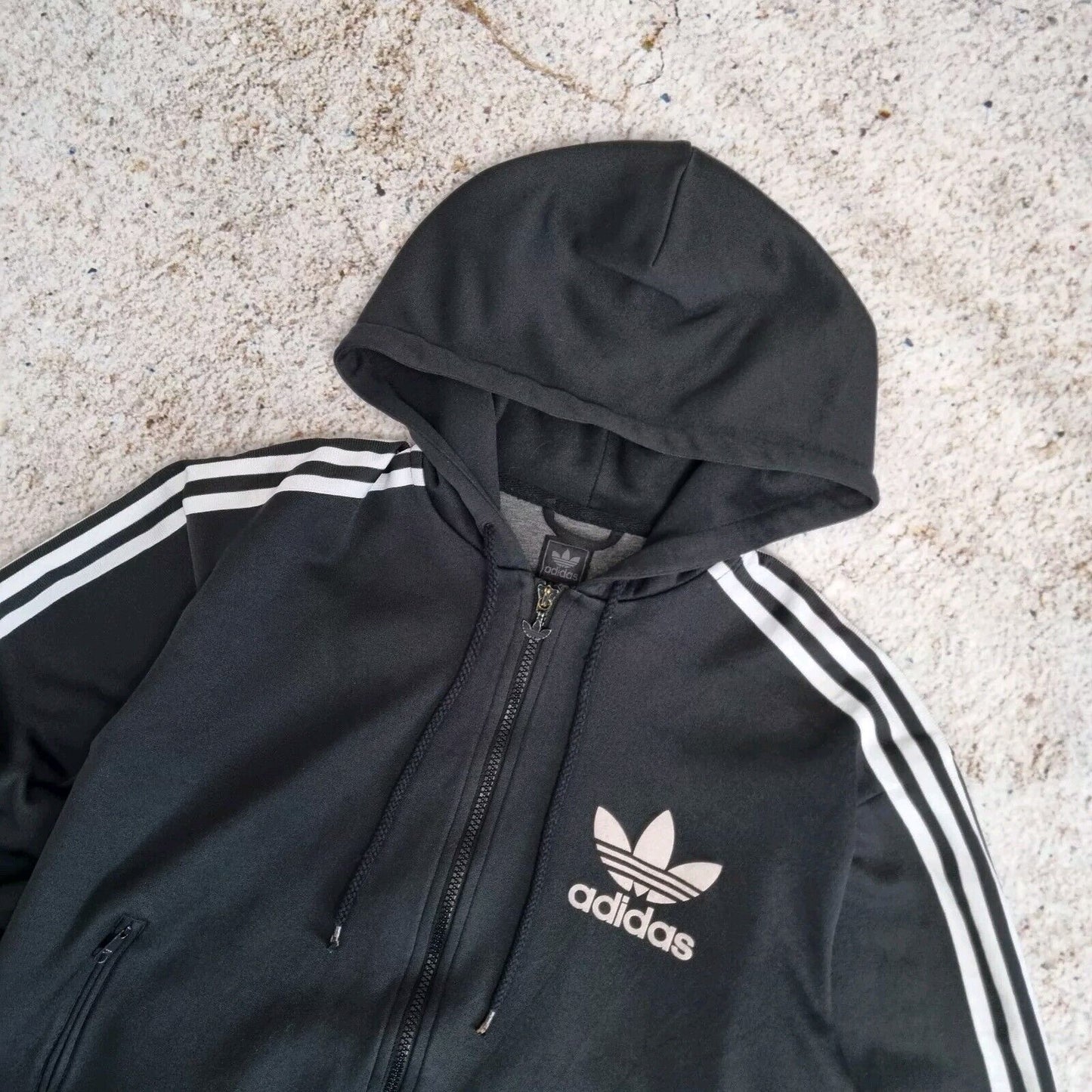 WOMENS ADIDAS BLACK GOLD ZIP UP TRACK TOP HOODIE JACKET SPORT CASUAL SIZE M Y2K