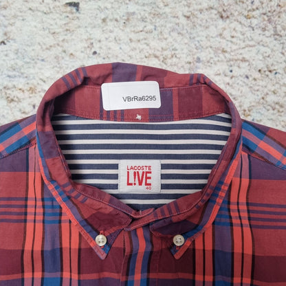 Lacoste Live OXFORD SHIRT CHECK PLAID BUTTON UP MENS - Red - Size 40 S