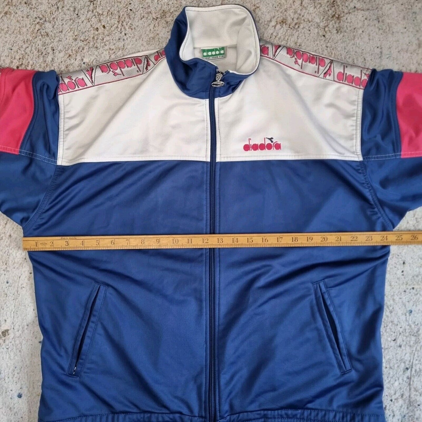 Diadora Tracksuit Top Track Jacket Vintage Festival Wavy Retro 90s M Blue Pink