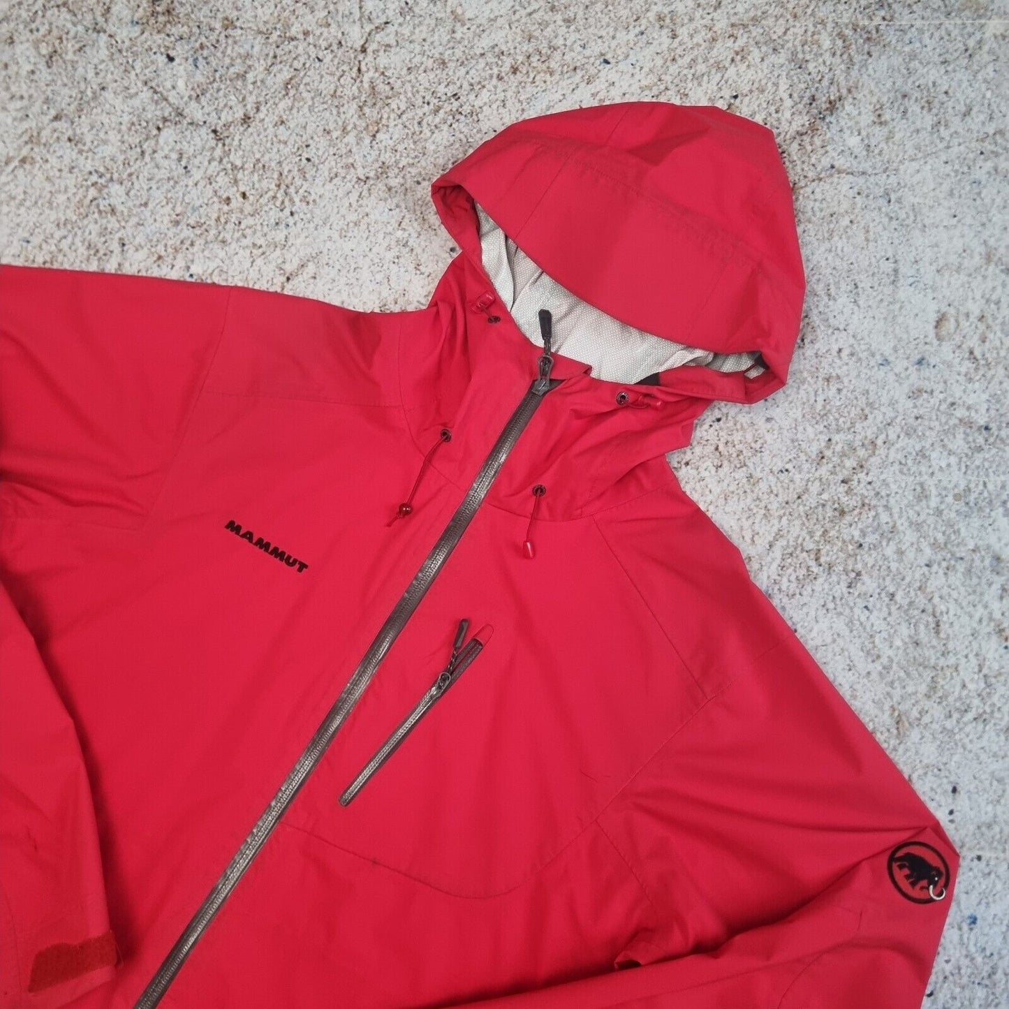 Mammut Drytech Premium Rain Wind Waterproof Hooded Light Red Jacket Coat Medium