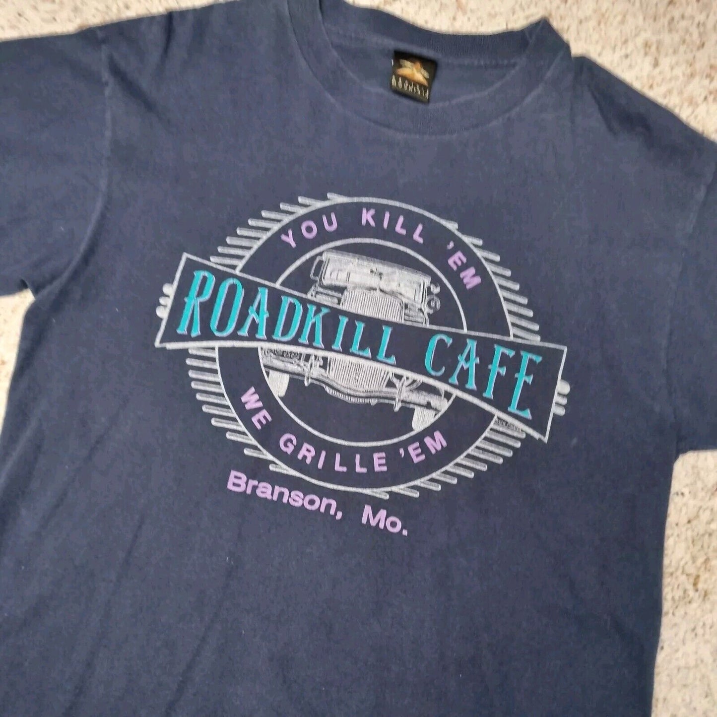 Vintage Roadkill Cafe Branson L Shirt Single-Stitch NAVY Made In USA