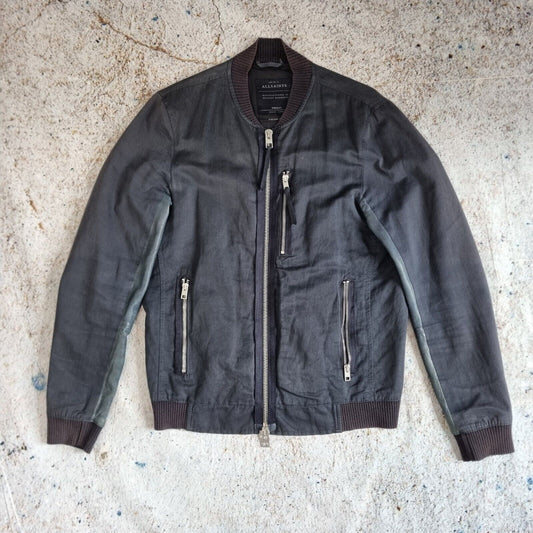 ALL SAINTS KINO Cotton Leather Jacket - Mens Blqck Biker Bomber - Small