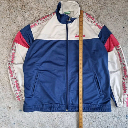 Diadora Tracksuit Top Track Jacket Vintage Festival Wavy Retro 90s M Blue Pink