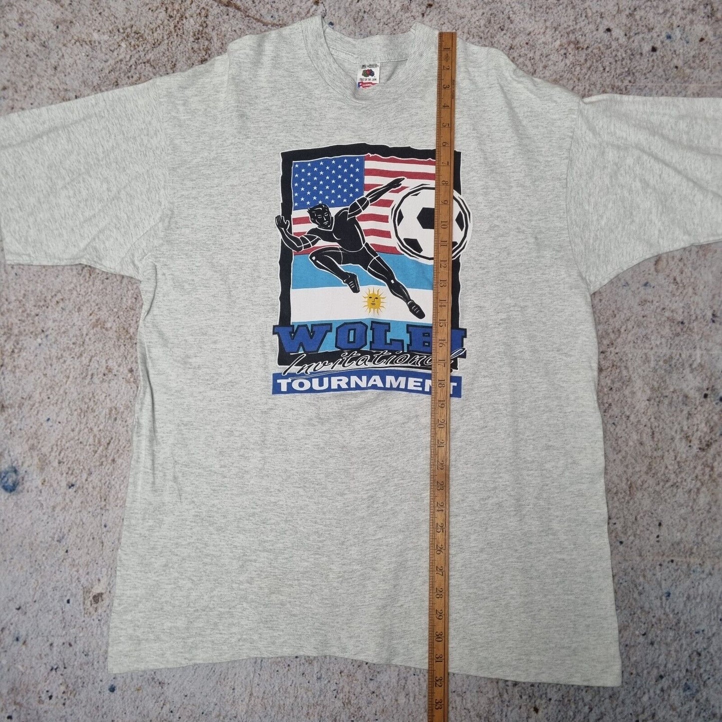 Vintage USA Argentina Football Graphic T Shirt Single Stitch Grey XL