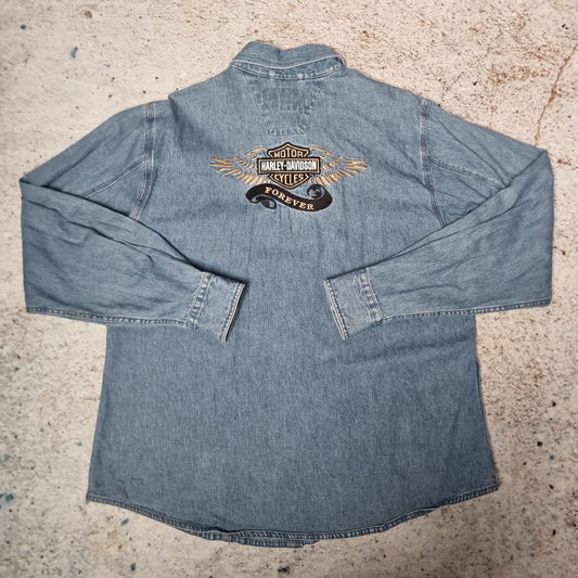 Harley Davidson Shirt Mens Long Sleeve Embroidered Biker - White - Size L