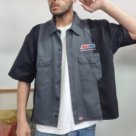 Vintage Dickies Boxy Fit Cropped Shirt Short Sleeve XL plain Black Button Up Skater Y2K Surf