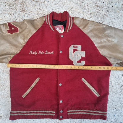 Vintage 80s Wool Varsity Jacket XL Made in USA Women's Red Brown