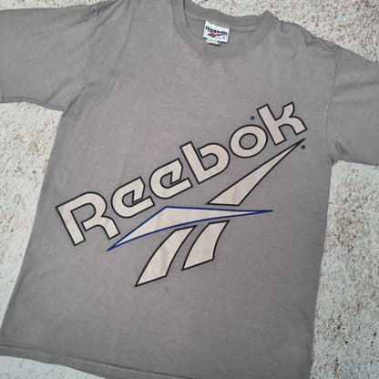 Reebok T-Shirt Mens Vintage Y2K Graphic Spellout Short Sleeve Tee, Grey Large