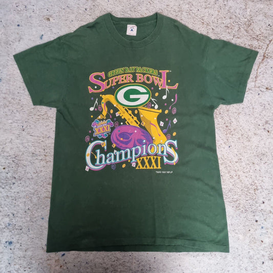 90s USA Green Bay Packers Super Bowl 1997 NFL American Football t-shirt Size L