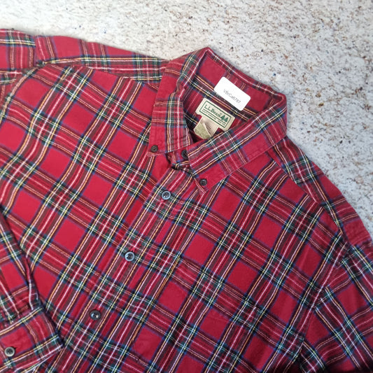 L.L. Bean Flannel Shirt Mens Long Sleeve Check Tartan - Red - Size L