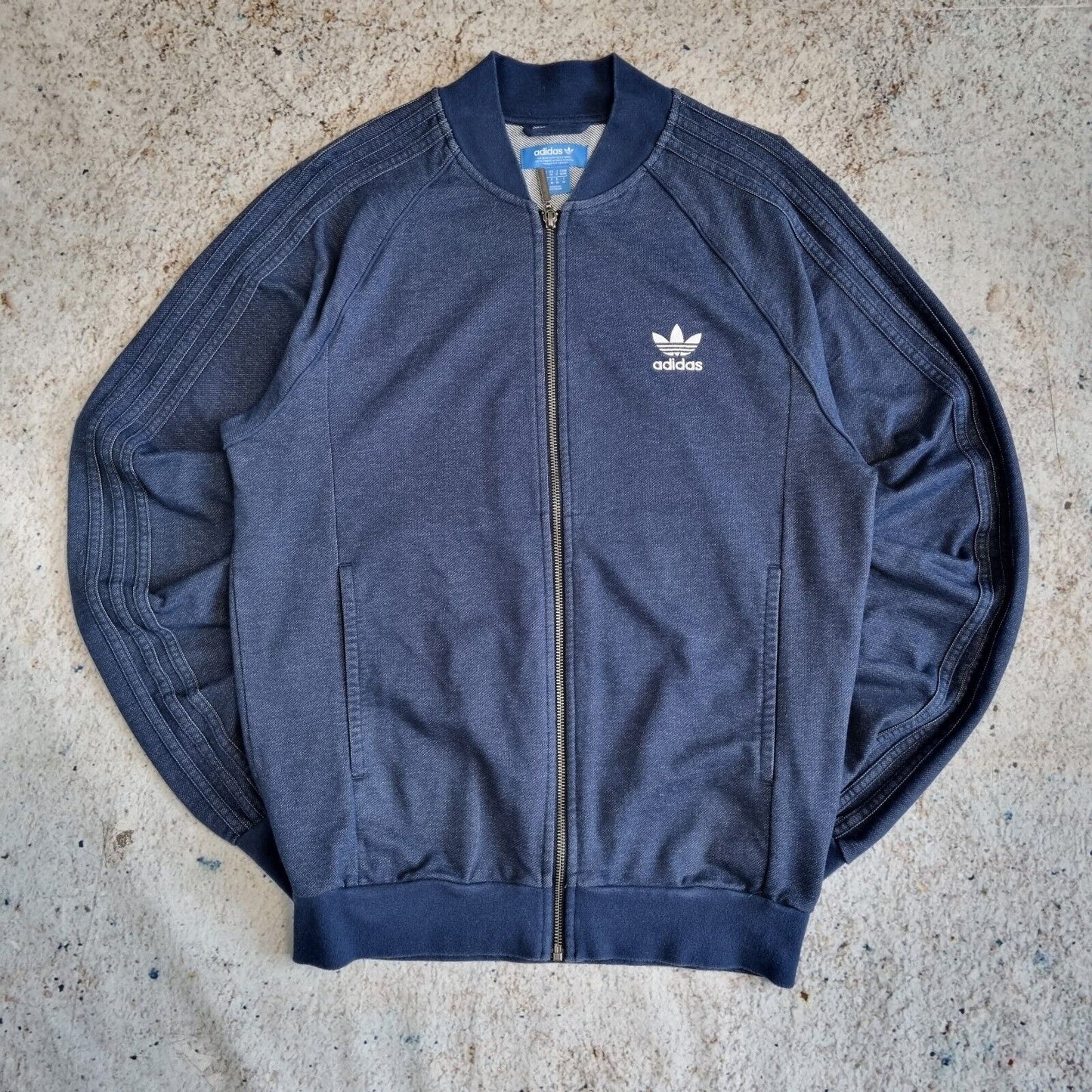 Adidas Jacket Bomber Mens Medium Blue Navy Firebird Trefoil Originals Y2K