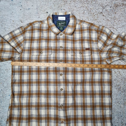 Woolrich Shirt wool Mens Long Sleeve Vintage Check  - Brown - Size L