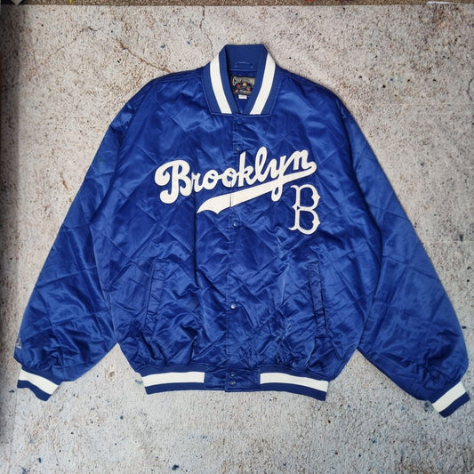 Majestic Brooklyn Dodgers Bomber Jacket MLB Vintage Varsity Coat, Blue Mens XXXL