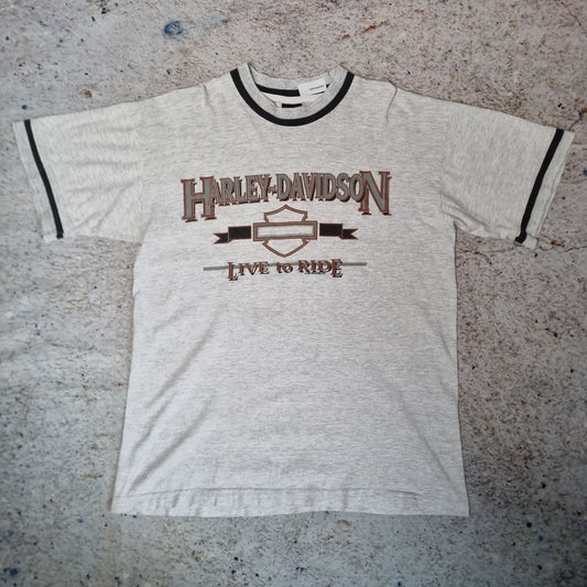 Harley Davidson Biker T-Shirt Short Sleeve Live to Ride Men 1994 Grey Size L