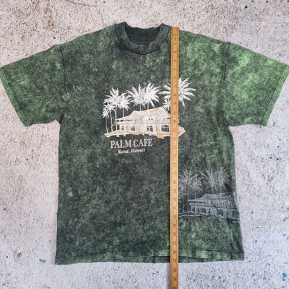 Vintage GRAPHIC T SHIRT PALM CAFE HAWAII VINTAGE SINGLE STITCH - Green - Size M