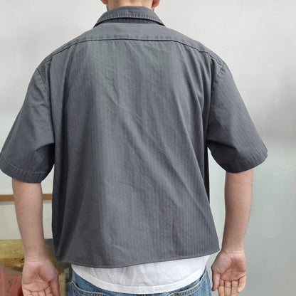 Vintage Dickies Boxy Fit Cropped Shirt Short Sleeve XL plain grey Button Up Skater Y2K Surf