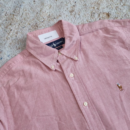 RALPH LAUREN OXFORD SHIRT 100% COTTON PLAIN - Pink - Size 16 34