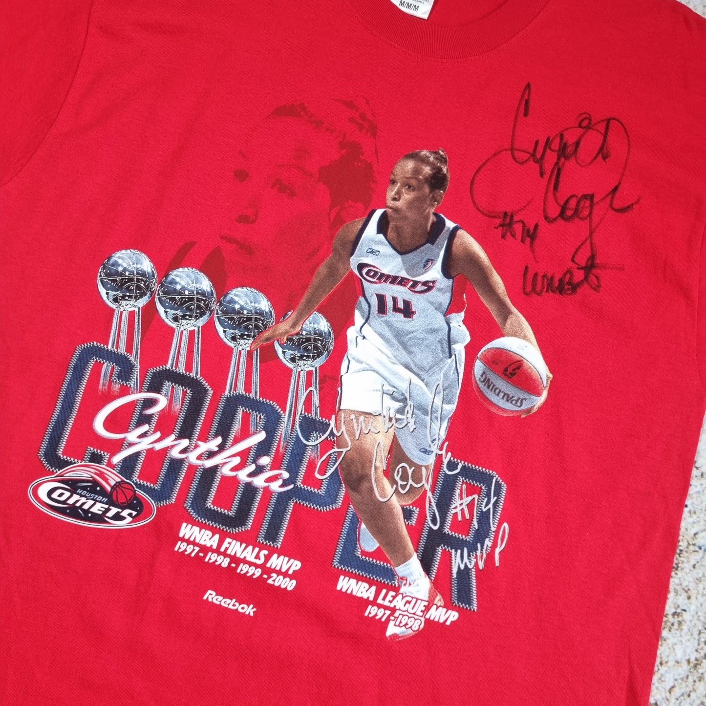 REEBOK T-SHIRT CYNTHIA COOPER SIGNED HOUSTON COMETS - Red - Size M