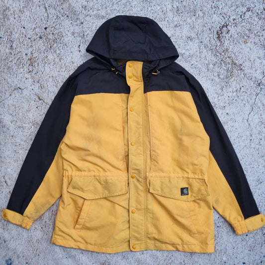 Carhartt Jacket Workshield Mesh Lined Yellow Black Hooded Parka Jacket Size L